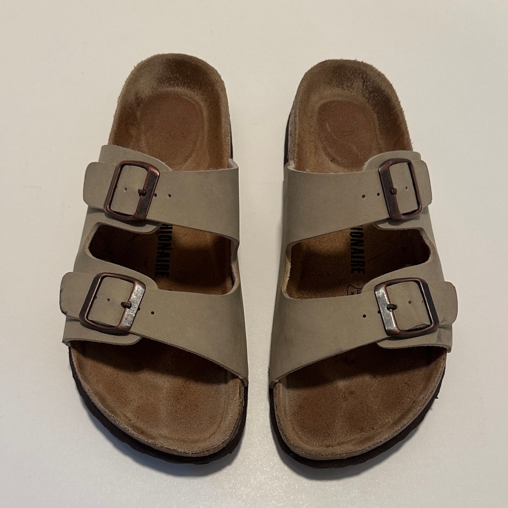 Cushionaire Beige Double Buckle Slide Footbed Sandals Size 9